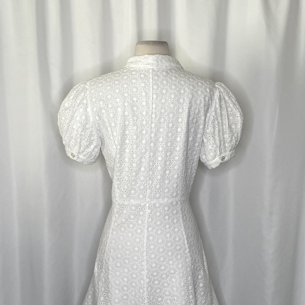 CAROLINE CONSTAS Bel Buttoned Cotton Mini Dress White Eyelet Bridal Shower Small - Picture 12 of 16